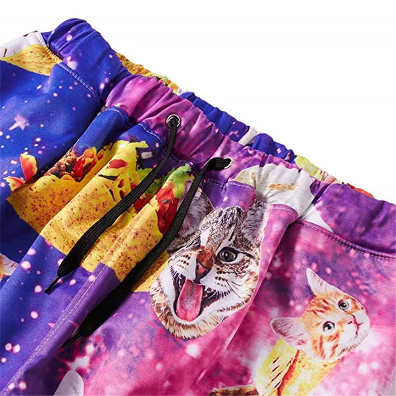 Space Taco Cats Flamingo Fire 3D All over Printed Sweatpants Casual Streetwear Joggers Women Men Clothing Dropship