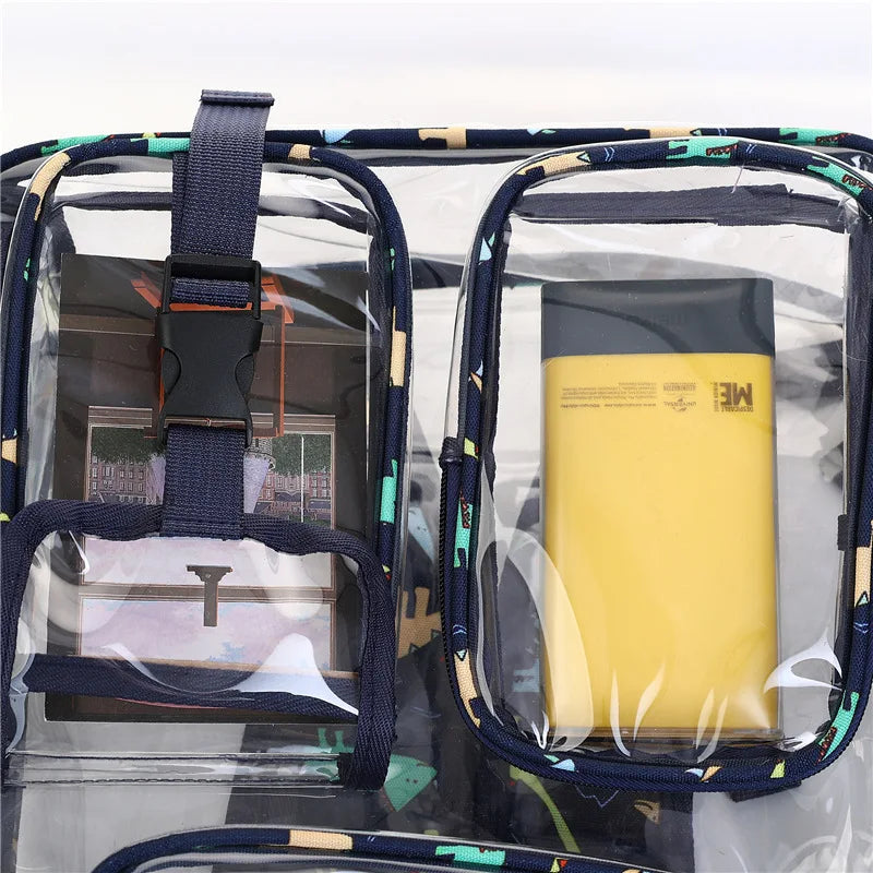 Transparent Backpack with Large Capacity Graffiti Color Trend PVC Student Bag PVC Transparent Bag Travel Bag Storage Bag