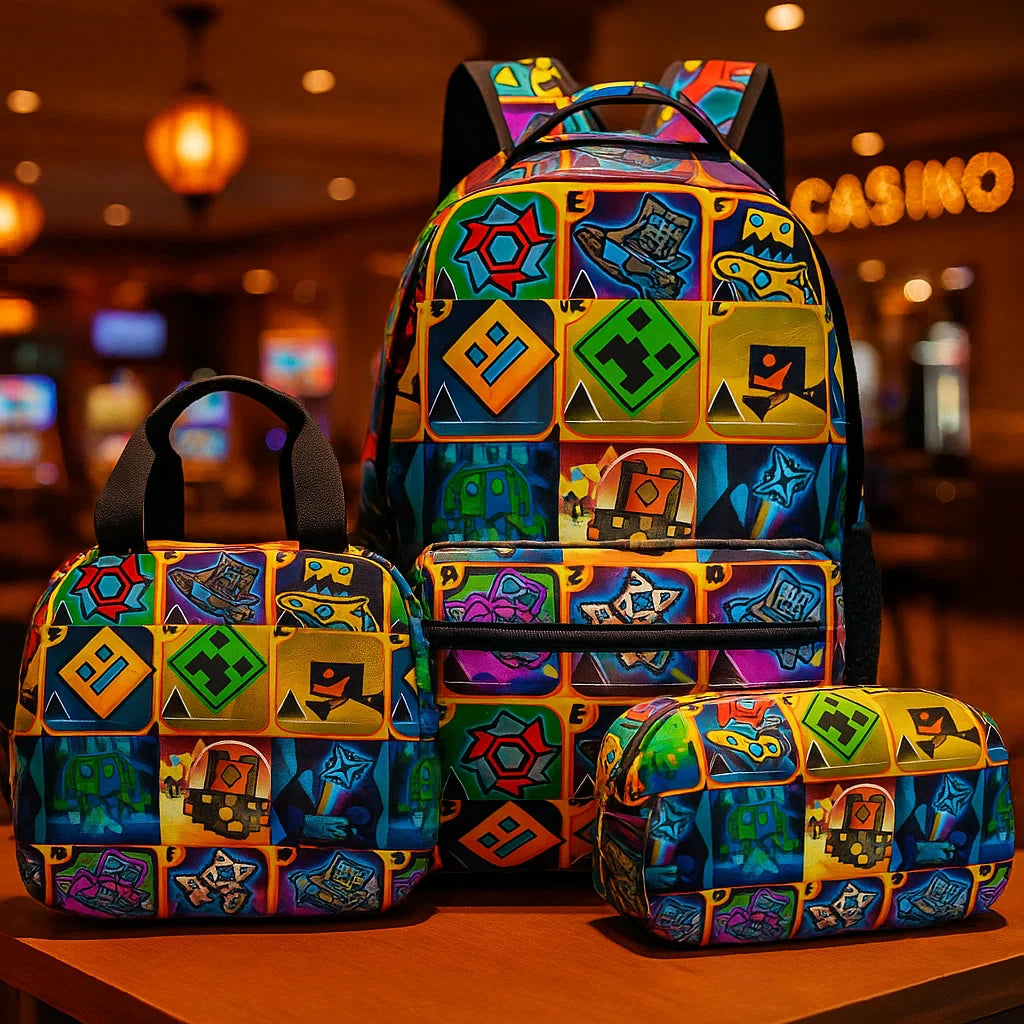 Geometry Dash Printed Backpack Set