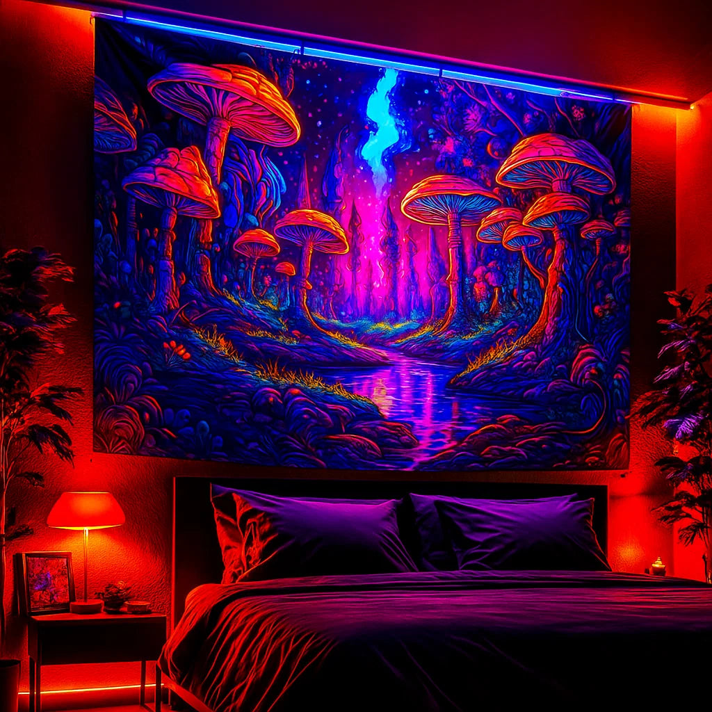 Neon Mushroom Tapestry
