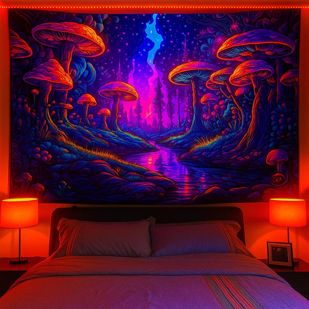 Neon Mushroom Tapestry