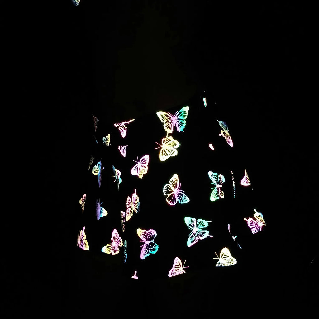 Colorful Butterfly Reflective Sexy Temptation Super Short Skirts Mini High Waist Woman Side Zipper A-Line Vestido Curto Feminina