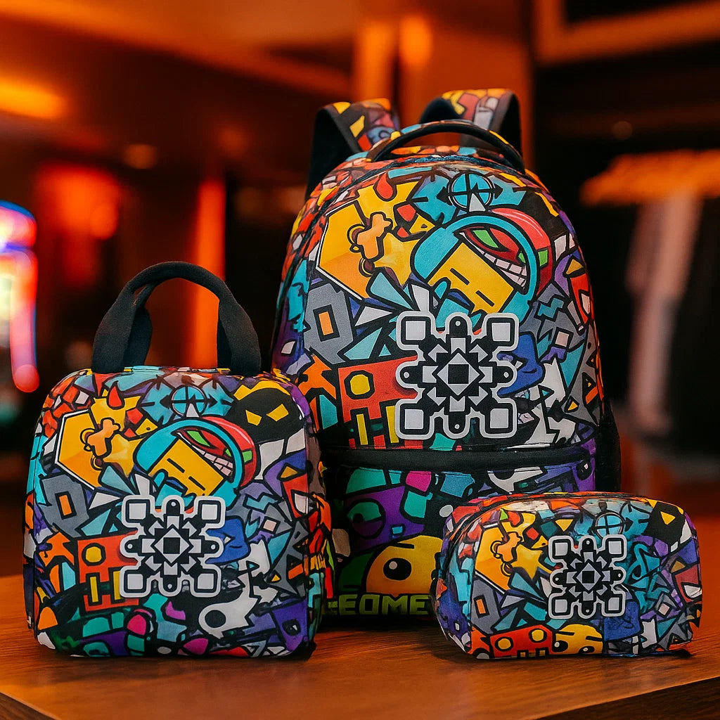 Geometry Dash Printed Backpack Set