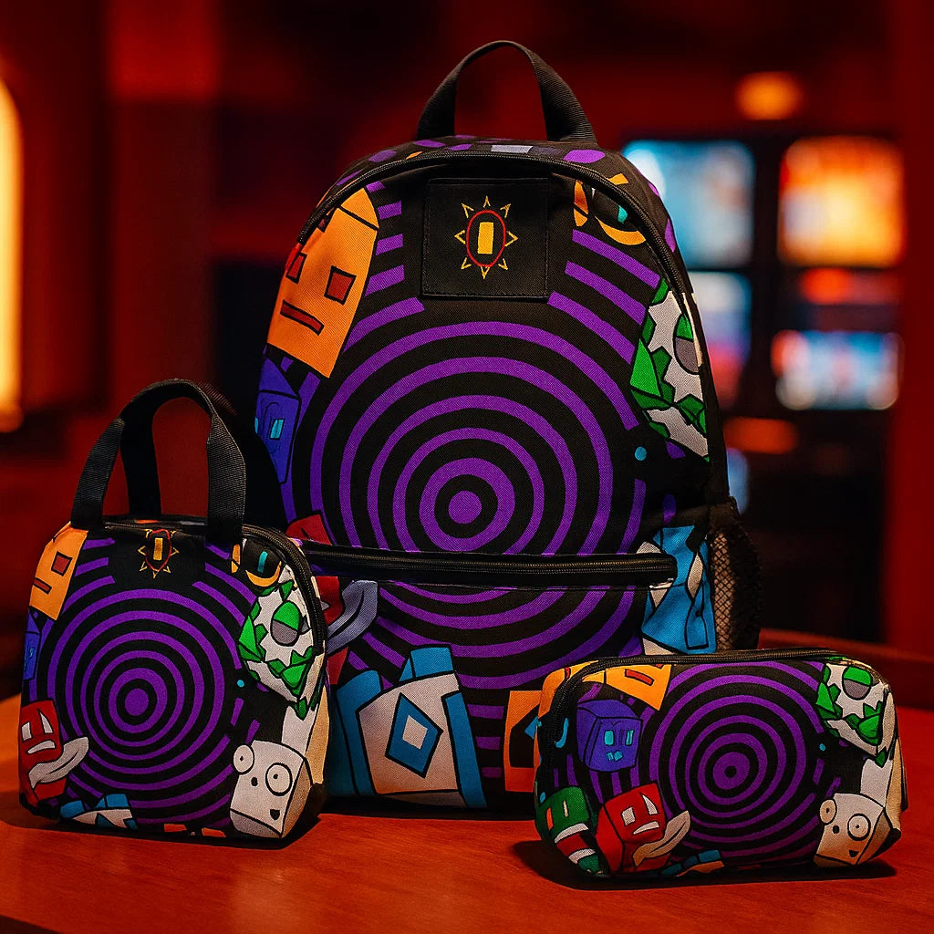 Geometry Dash Printed Backpack Set