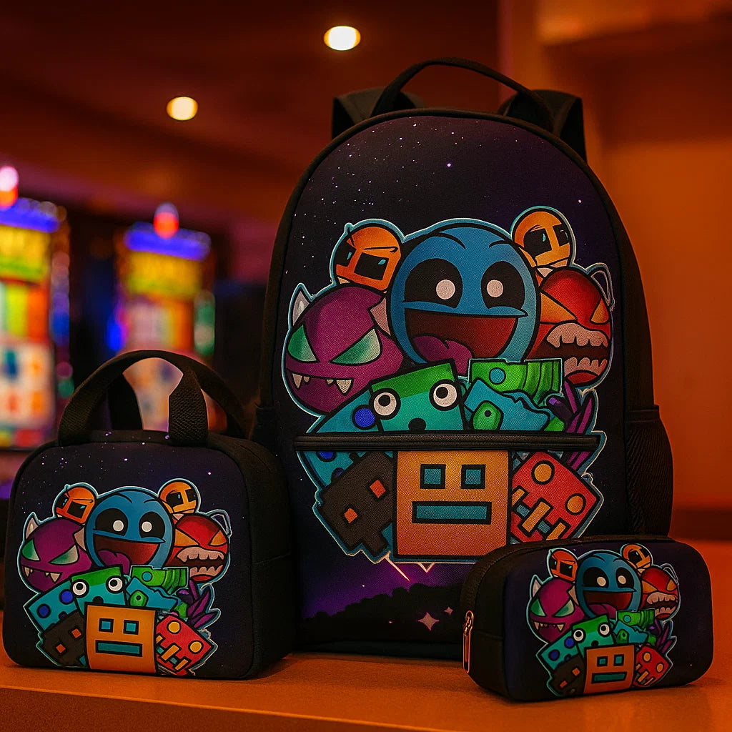 Geometry Dash Printed Backpack Set