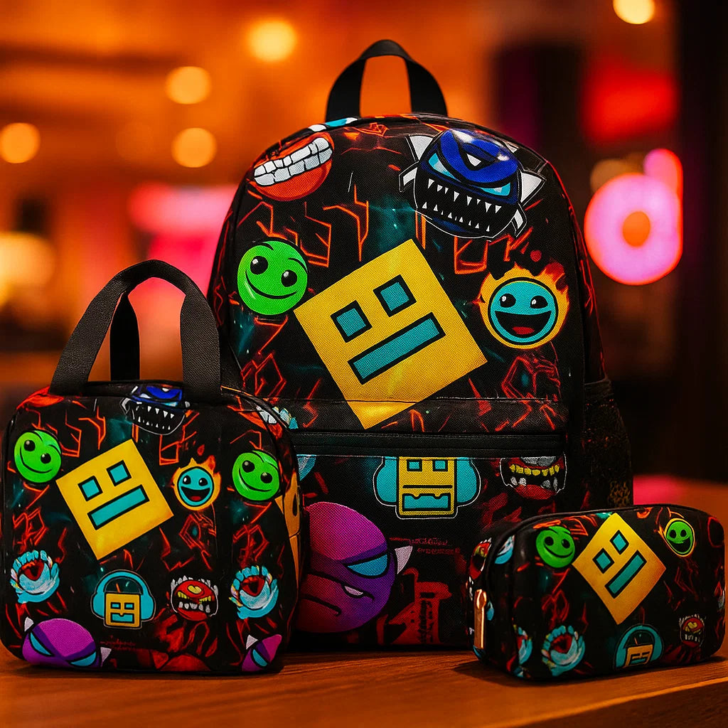 Geometry Dash Printed Backpack Set