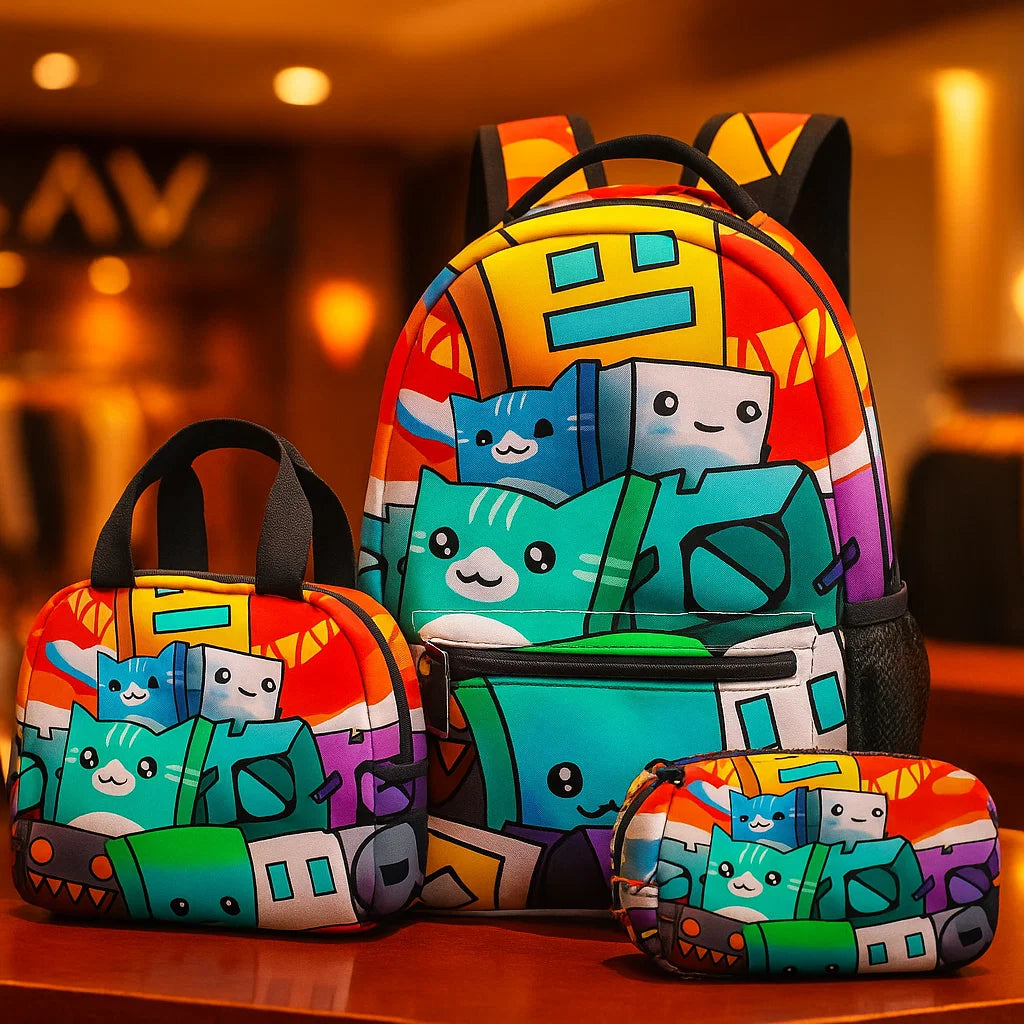 Geometry Dash Printed Backpack Set