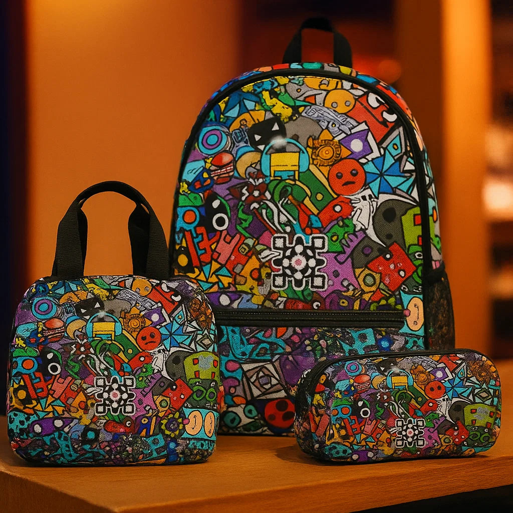 Geometry Dash Printed Backpack Set